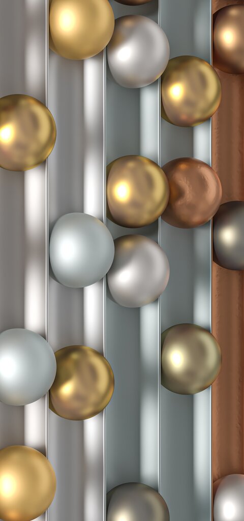 Symbolic image of a PVD coating with multilayer metallic surfaces in gold, copper, and silver – for wear protection and design applications at RÜBIG