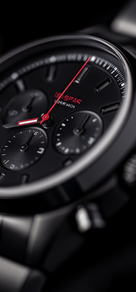 Wristwatch with black PVD-coated surface by RÜBIG – elegant, wear-resistant, and corrosion-resistant finish.