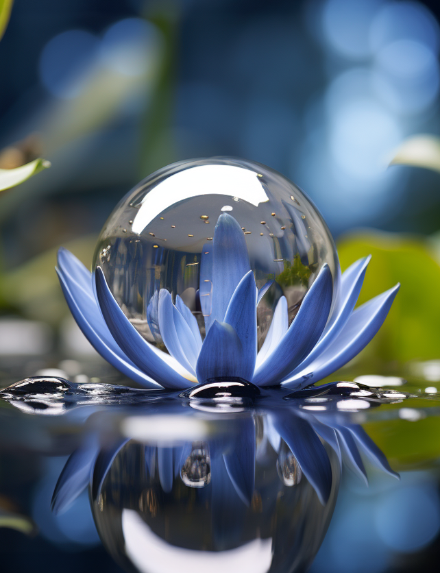 durchsichtige kleine Kugel in einem Lotusblatt in einem Teich